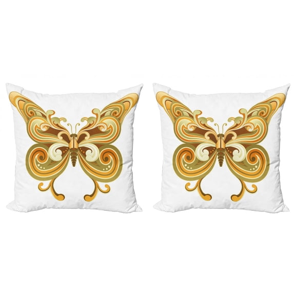 Ambesonne Modern Throw Pillow Cover 2 Pack, Macro Butterfly, 20", Cinnamon Marigold Sepia