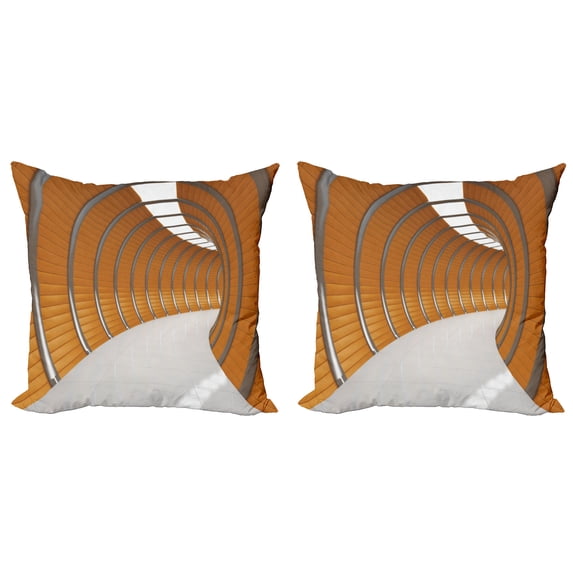 Ambesonne Modern Throw Pillow Cover 2 Pack, Geometric Long Tunnel, 24", Orange Grey