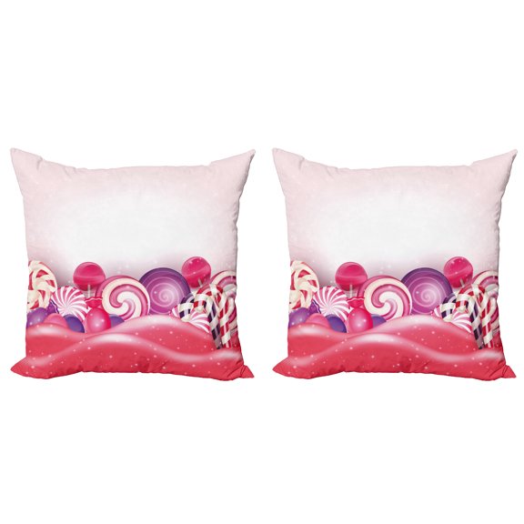 Ambesonne Modern Throw Pillow Cover 2 Pack, Rainbow Swirl Lollipop, 16", Dark Coral Pale Pink