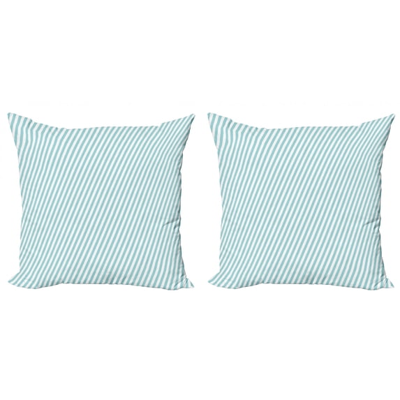 Ambesonne Modern Throw Pillow Cover 2 Pack, Soft Skewed Bold Lines, 18", Pale Blue White