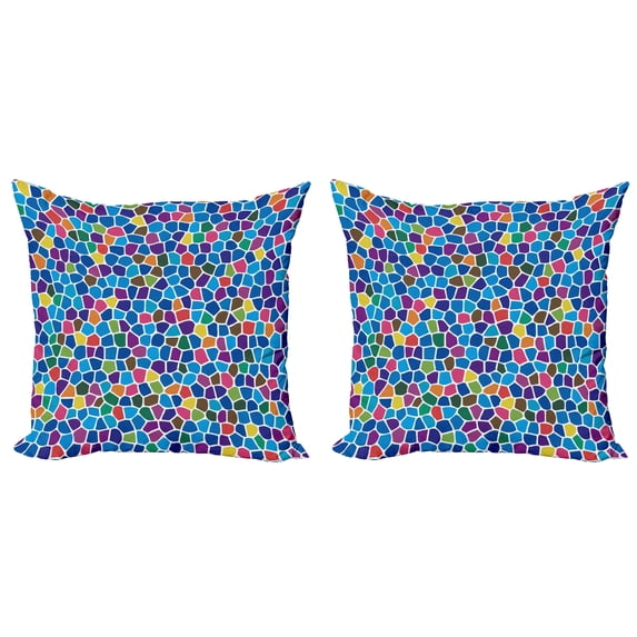 Ambesonne Colorful Throw Pillow Cover 2 Pack, Vivid Mosaic Design, 16", Multicolor