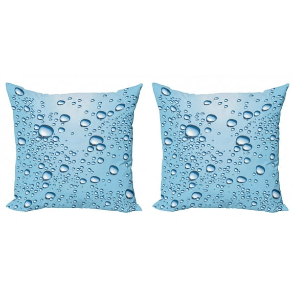 Ambesonne Modern Throw Pillow Cover 2 Pack, Glass with Water Marks, 24", Pale Blue White