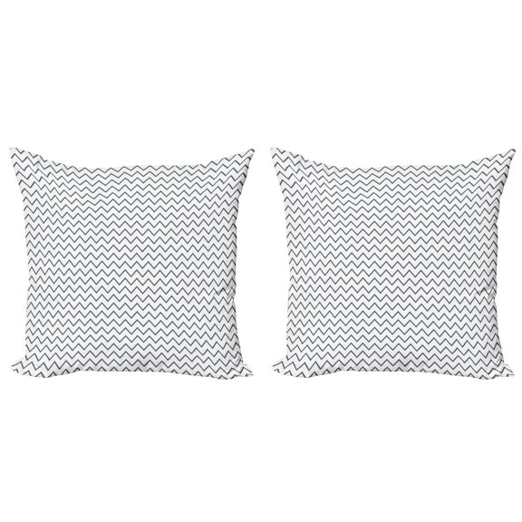 Ambesonne Modern Throw Pillow Cover 2 Pack, Zig Zag Chevron Waves, 16", Grey White
