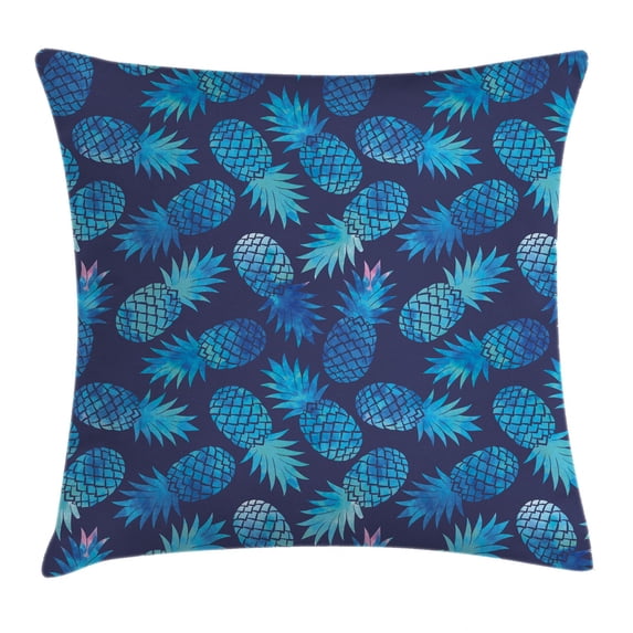 Modern Throw Pillow Cushion Cover, Pineapple Figures Pattern Exotic Fruit in Digital Watercolor Illustration, Decorative Square Accent Pillow Case, 20 X 20 Inches, Cadet and Sky Blue, by Ambesonne