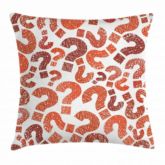 Modern Throw Pillow Cushion Cover, Question Marks Pattern Sketch Stylized Hand Drawn Creative Contemporary Artsy Design, Decorative Square Accent Pillow Case, 24 X 24 Inches, Maroon Red, by Ambesonne