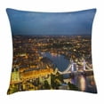 thumbnail image 1 of Modern Throw Pillow Cushion Cover, Sunset at London England Cityscape Night Lights and Tower Bridge Landmark Urban, Decorative Square Accent Pillow Case, 16 X 16 Inches, Yellow Bluegrey, by Ambesonne, 1 of 2