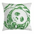 thumbnail image 1 of Modern Throw Pillow Cushion Cover, Ukrainian Folk Art Ceramic Tile Inspired Panda Bear Featured Foliage Illustration, Decorative Square Accent Pillow Case, 24 X 24 Inches, Hunter Green, by Ambesonne, 1 of 2
