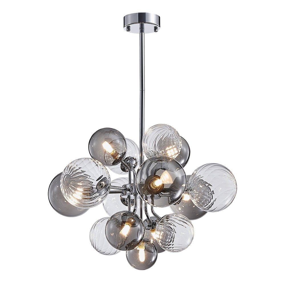 Modern Smoky Glass Bubble Chandelier with Chrome Finish, 8 Lights