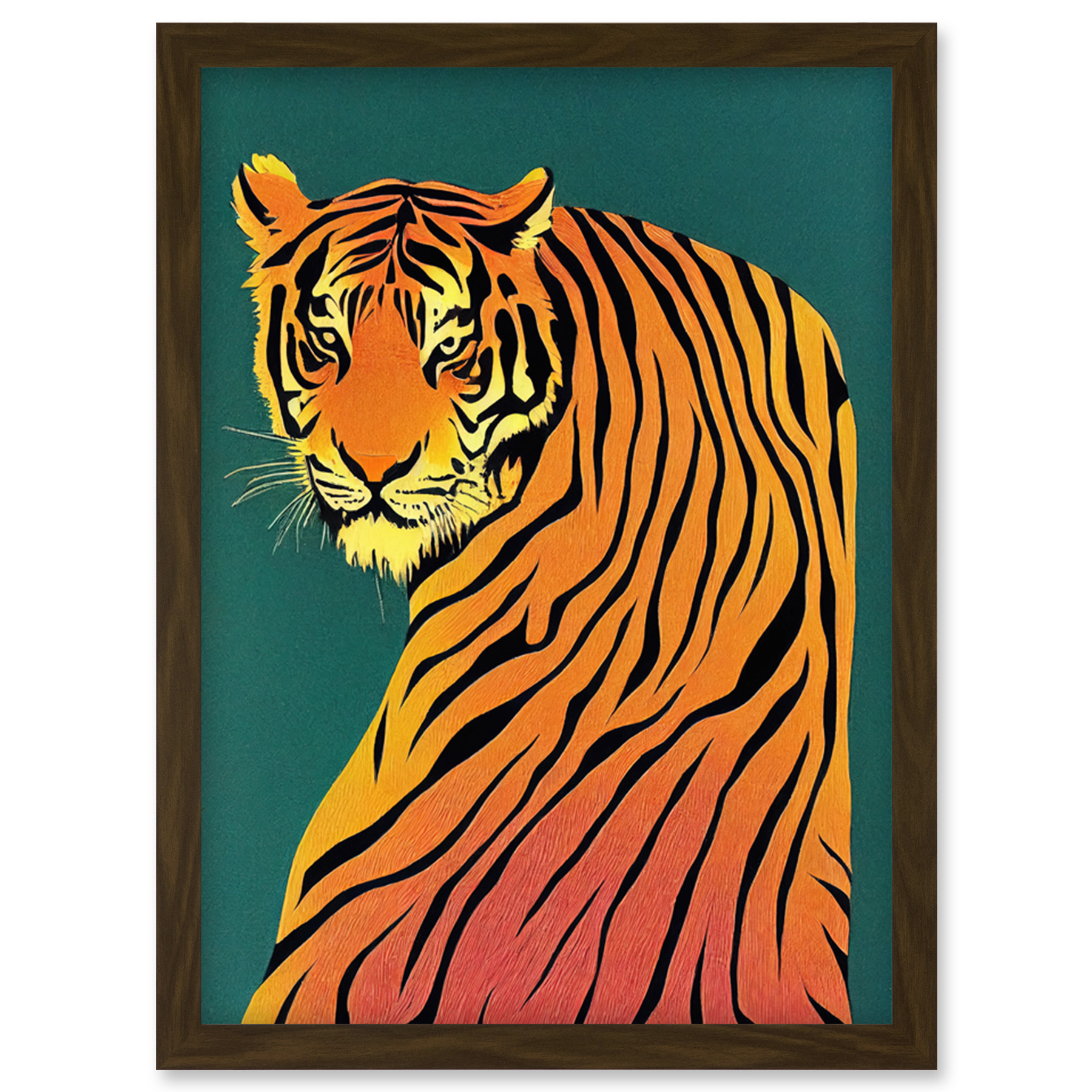 Modern Tiger Portrait on Teal Orange Bold Artwork Framed Wall Art Print ...