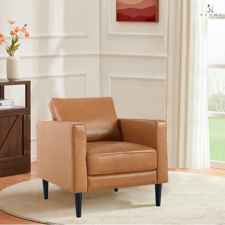Naomi Home Marisa Genuine Leather Accent Chair, Modern Upholstered