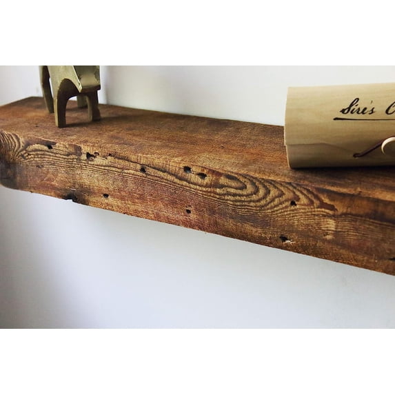 Modern Timber Craft 12 Inch Reclaimed Wood Floating Wall Shelf | Solid Rustic American Barnwood with Floating Shelf Brackets | 2.75" Thickness | 12" L x 10" D, Oiled