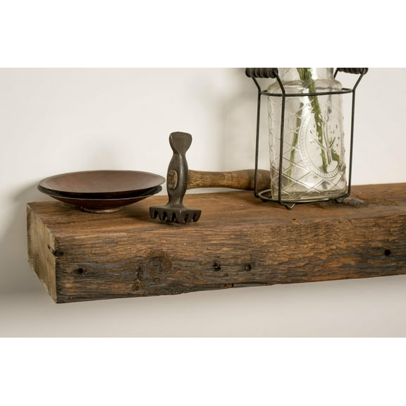 Modern Timber Craft 18 Inch Reclaimed Wood Wall Shelf | Solid Rustic American Barnwood with Floating Shelf Brackets | 2.75" Thickness | 18" L x 8" D, Unfinished