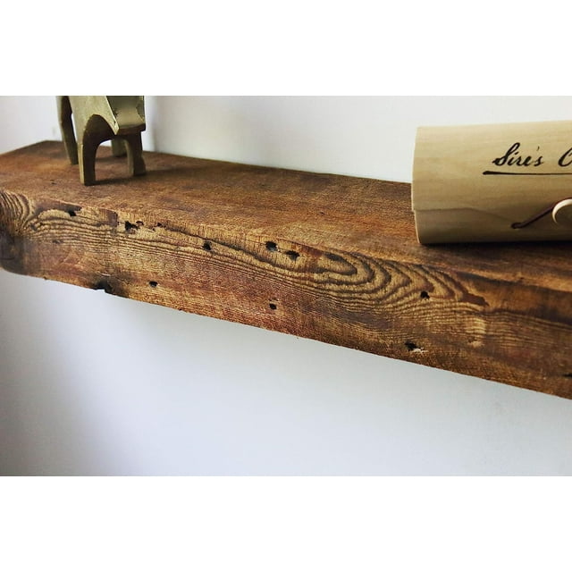 Modern Timber Craft Reclaimed Wood Fireplace Mantel Shelf | Solid Rustic American Barnwood with Floating Shelf Brackets | 2.75" Thickness | 48" L x 5" D, Oiled