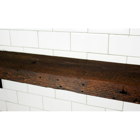 Modern Timber Craft Reclaimed Wood Wall Shelf with Steel Angle Brackets | Rustic Decoration | 2" Thickness | 30" L x 6" D, Early American