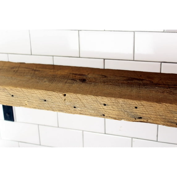 Modern Timber Craft Reclaimed Wood Wall Shelf with Steel Angle Brackets | Rustic Decoration | 2" Thickness | 54" L x 10" D, Unfinished