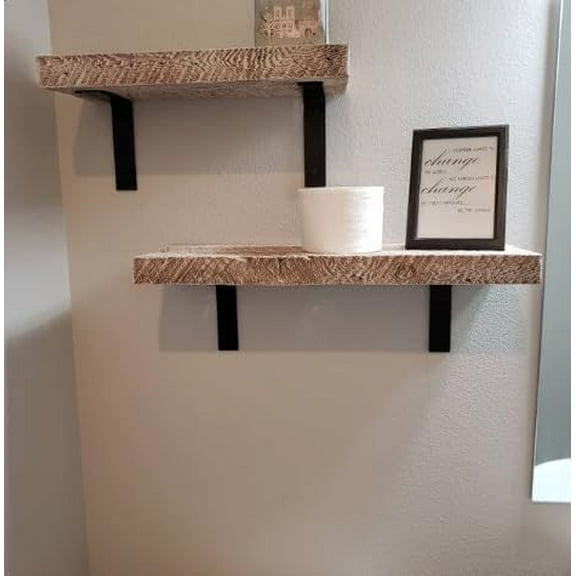 Modern Timber Craft Reclaimed Wood Wall Shelf with Steel Angle Brackets | Rustic Decoration | 2" Thickness | 54" L x 8" D, Whitewashed