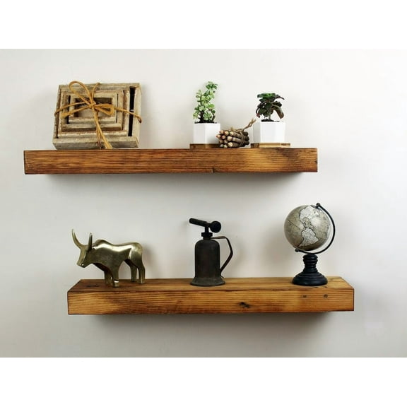 Modern Timber Craft Reclaimed Wood Wall Shelves | Rustic | Set of 2 (24" x 6") | Easy-to-Install Hardware Included (Oiled)