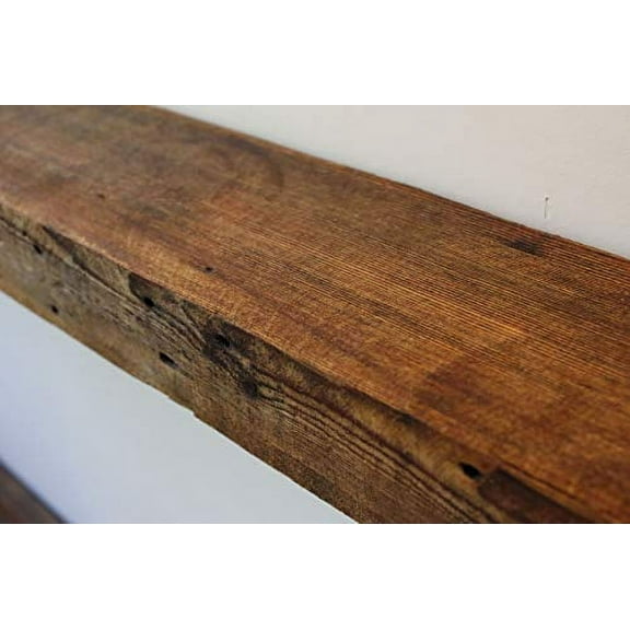 Modern Timber Craft Reclaimed Wood Fireplace Mantel Shelf | Solid Rustic American Barnwood with Floating Shelf Brackets | 2.75" Thickness | 96" L x 8" D, Unfinished