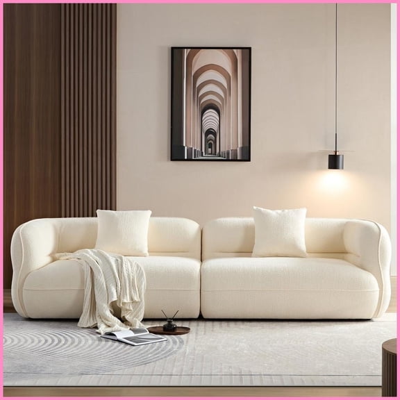 Modern Toast-Inspired White Two-Piece Sectional Sofa with Durable Fabric & Solid Wood Frame for Living Room