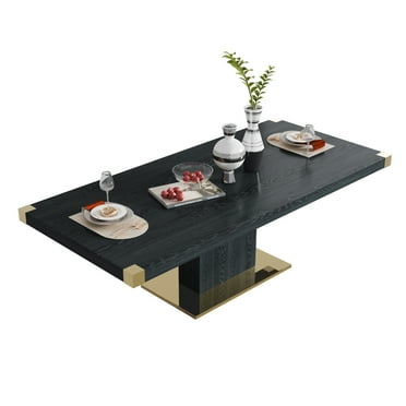 Modern Top Dining Table with Gold Finish Corner, MDF Pillar and Gold Finish Stainless Steel Base