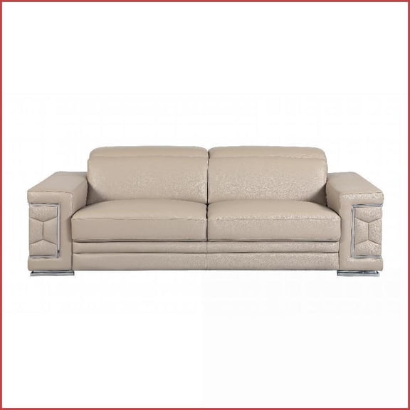 Modern Top Grain Italian Leather 3-Seat Living Room Sofa | Beige | Top Grain Leather | Square Arms