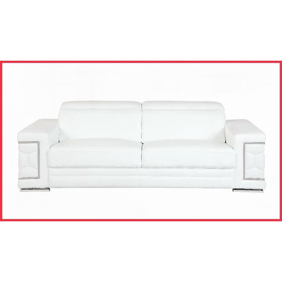 Modern Top Grain Italian Leather Living Room Sofa – Kiln-Dried Hardwood Frame & Chrome Legs