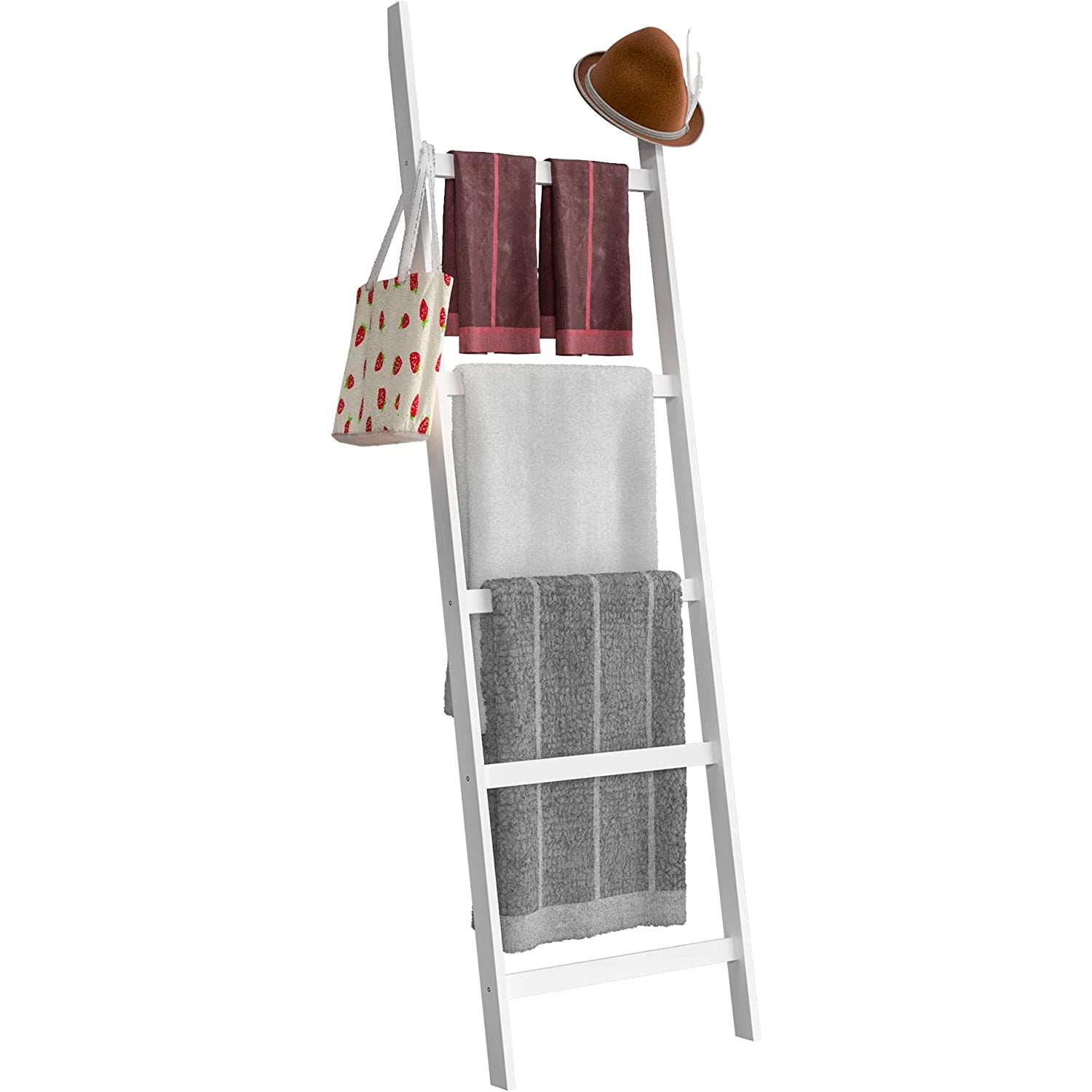 Modern Towel Ladder Shelf FiveLayer Design Hanging Wall Leaning Towel