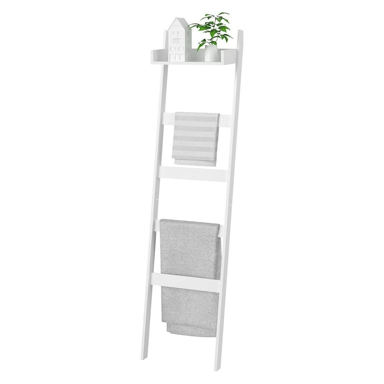 Modern Towel Ladder Shelf Five Layer Design Leaning Towel Ladder Rack Bamboo Environmental Protection Towel Storage White Walmart