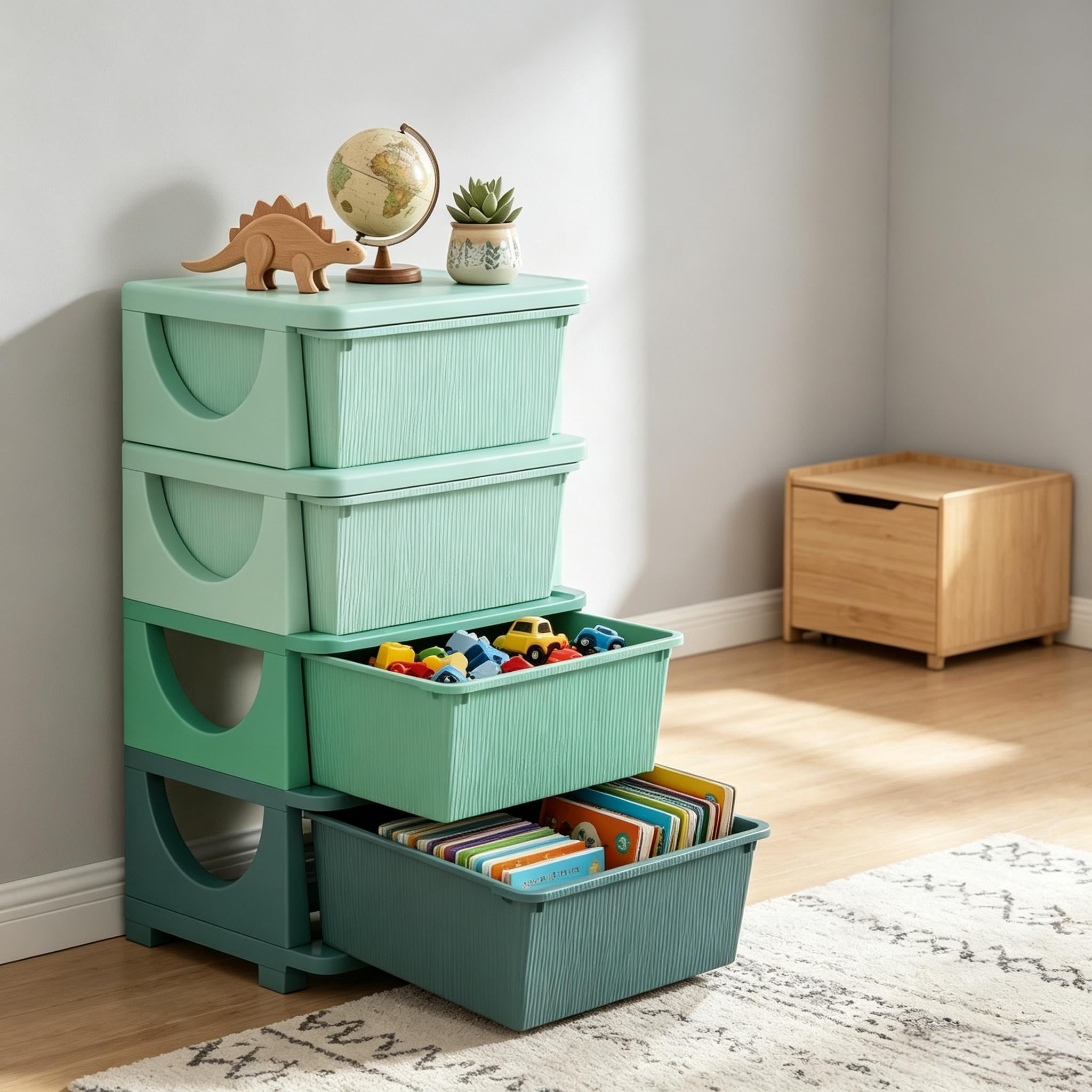 Modern Toy Storage Drawers,Multi-Tier Playroom Organizer,Child-Friendly Storage Tower,Space-Saving Vertical Drawer Unit