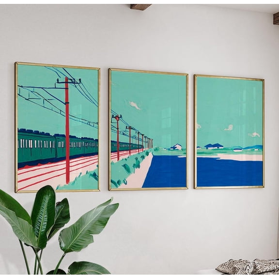 Modern Train Landscape Abstract Railway Illustration Poster Set 3