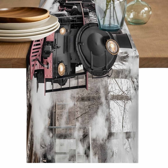 Modern Trains Table Runner 48 Inches, Abstract Vintage Classic Bed Runner Dresser Scarves Tabletop for Indoor Outdoor Parties/Ceremony/Banquet, 13" x 48"