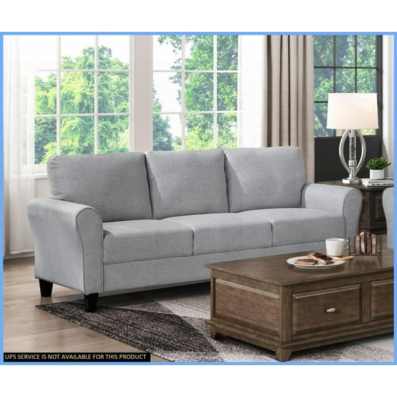 Modern Transitional 3-Seat Dark Gray Textured Polyester Sofa - Living Room Versatile Comfort & Rounded Arms