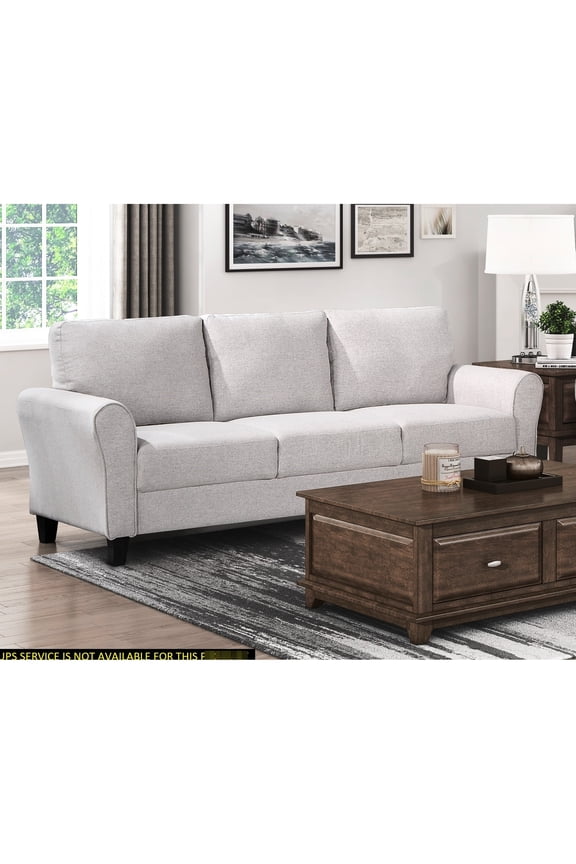Modern Transitional Home Interior In Textured Sand Hued Fabric Upholstered , Living Room