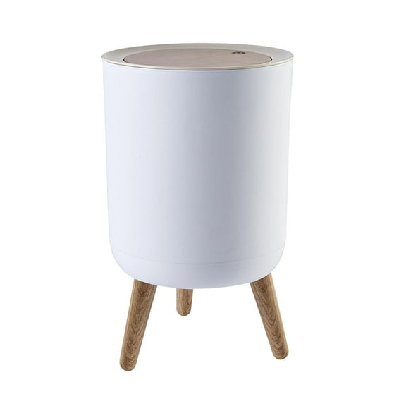 Modern Trash Can Round Press Cover Wood Grain Tall Standing Trash Basket Large Diameter Bathroom Toilet Trash Basket
