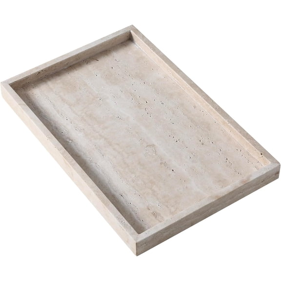 Modern Travertine Decorative Tray, Large Rectangular Coffee Table Tray, Stylish Stone Texture Ottoman Tray for Living Room, Entryway and Home Table Decor