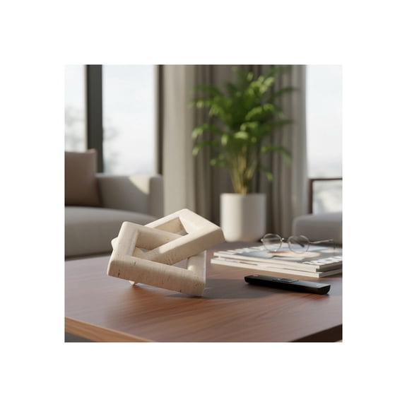 Modern Travertine Interlocking Square Sculpture for Home Decor - Stylish Ornament for Bathroom, Office, and Living Room Decor - Decorative Accent Ideal for Coffee Table or Shelf Decor - 16", Ivory