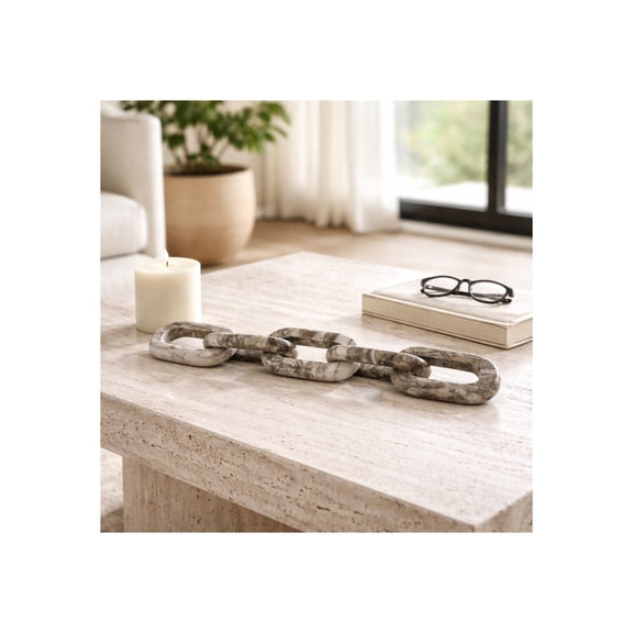 Modern Travertine Chain Link for Home and Bathroom Decor - Sculpture for Shelf, Coffee Table, Living Room or Office Styling - Decorative Object for Console and Mantel Display - 3", Gray