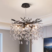 Modern Tree Branch Crystal Chandelier Luxury Black Crystal Pendant Lighting 18 Contemporary 6-Light Chandeliers for Dining Room Kitchen Bedroom Living Room