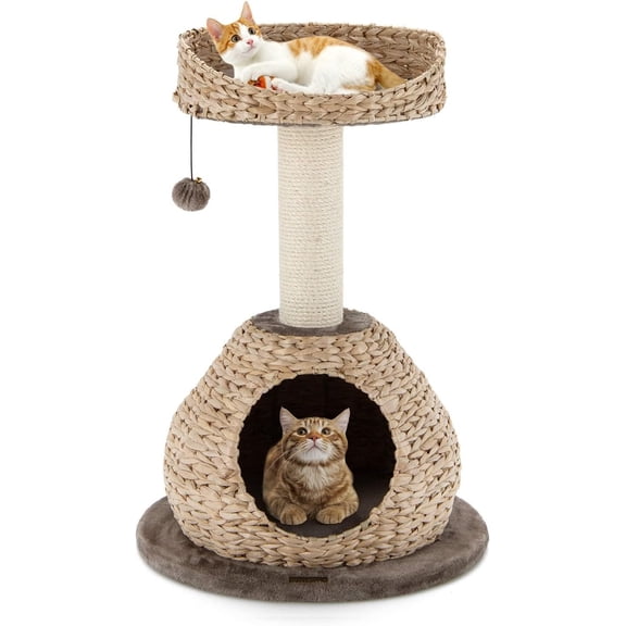 Modern  Tree Tower, Paper Rope  Bowl Shaped with Perch,  , Rattan  Activity Tree for Kittens, 28" Tall