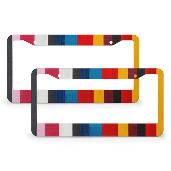 Modern Trendy Stripes Print License Plate Frame 2 Pack Colorful Stripes Customized Decor Car Tag for Men/Women 2 Hole Quality Aluminum License Plate Cover