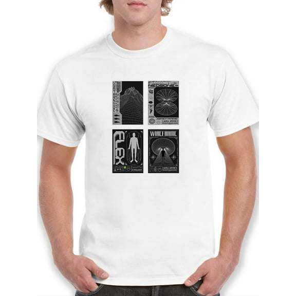 Modern Trendy Techno Prints T-Shirt Men -Image by Shutterstock, Male Medium