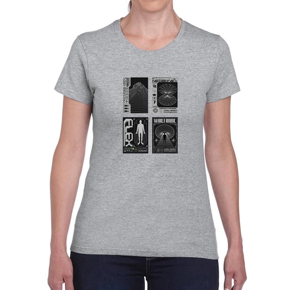 Modern Trendy Techno Prints T-Shirt Women -Image by Shutterstock, Female Large