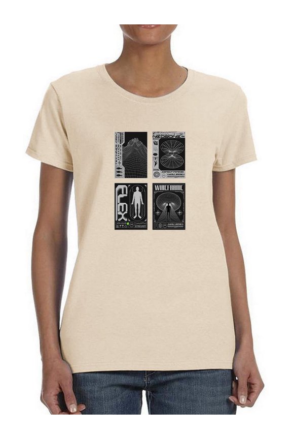 Modern Trendy Techno Prints T-Shirt Women -Image by Shutterstock, Female x-Large