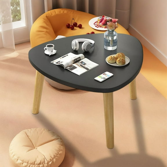 Modern Triangle Coffee Table - 15.75x15.75x11.81in Unique Funky Wood Coffee Tables for Living Room, Round Corner Table for Patio Office Balcony Natural(Black)