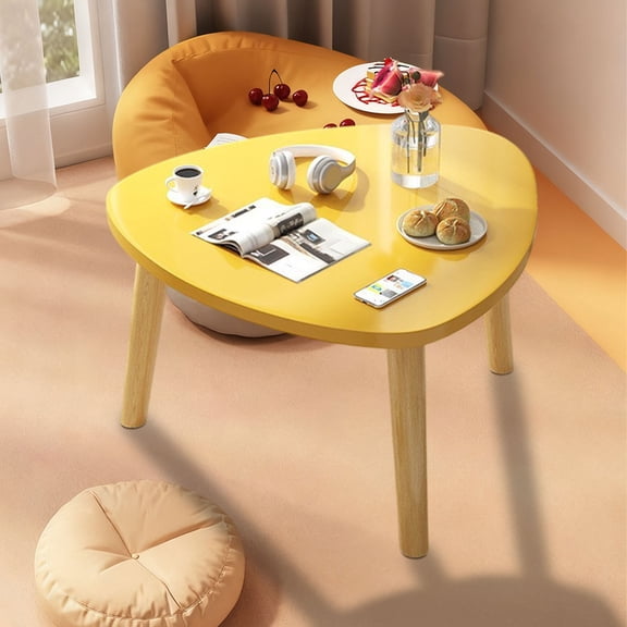 Modern Triangle Coffee Table - 15.75x15.75x11.81in Unique Funky Wood Coffee Tables for Living Room, Round Corner Table for Patio Office Balcony Natural(Yellow)