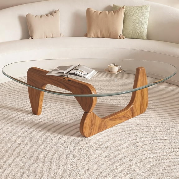 Modern Triangle Glass Coffee Table, 32.3" Small Mid-Century Center Table for Living Room or Office