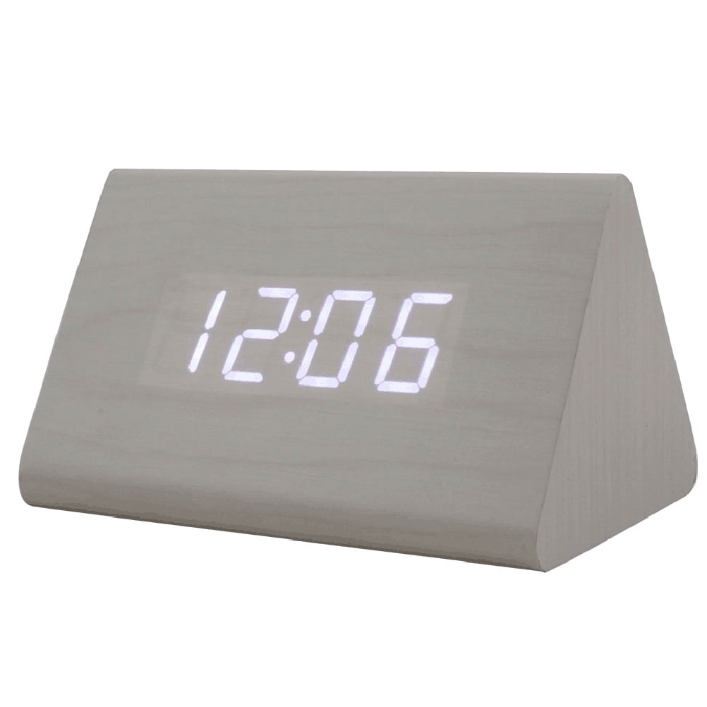 Modern Triangle LED Wooden Alarm Clock Classical Digital Sound Control