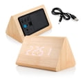 thumbnail image 1 of Modern Triangle Wood LED Wooden Alarm Desk Clock Thermometer Classical Timer Calendar, 1 of 3