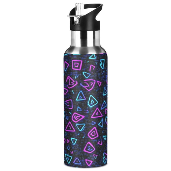 Modern Triangles Neon Pattern 1000ml Double Walled Stainless Steel LeakProof Sports Bottle Thermo 8h Portable