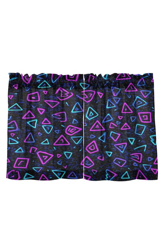 Modern Triangles Neon Pattern 27"x36" Linen Look Cafe Curtain Set with Privacy and UV Protection